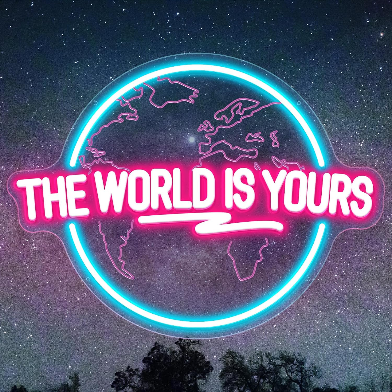 The World Is Yours Neon Sign, Carved Planet The World Is Yours LED Neon Light...