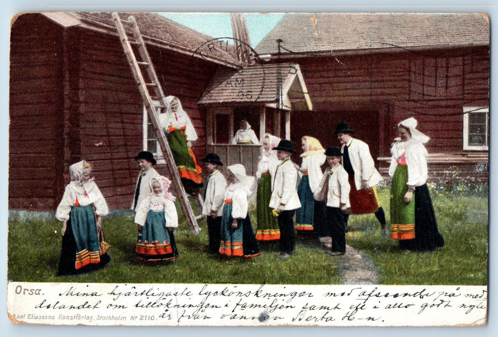Orsa Sweden Postcard Boys and Girls Climbing Ladder 1905 Antique Posted