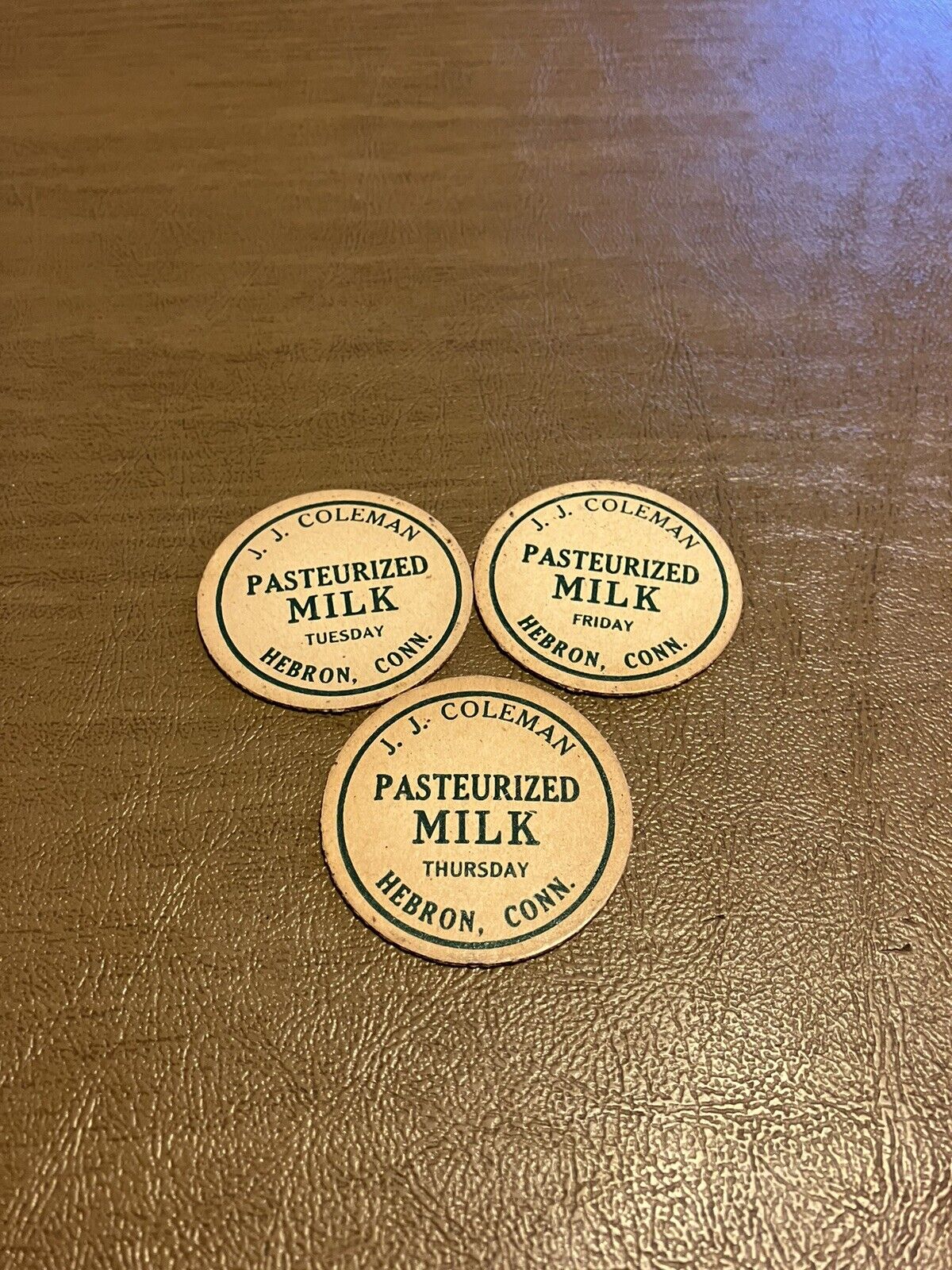 Lot of 3 J.J.Coleman Hebron,Conn.Milk Caps 