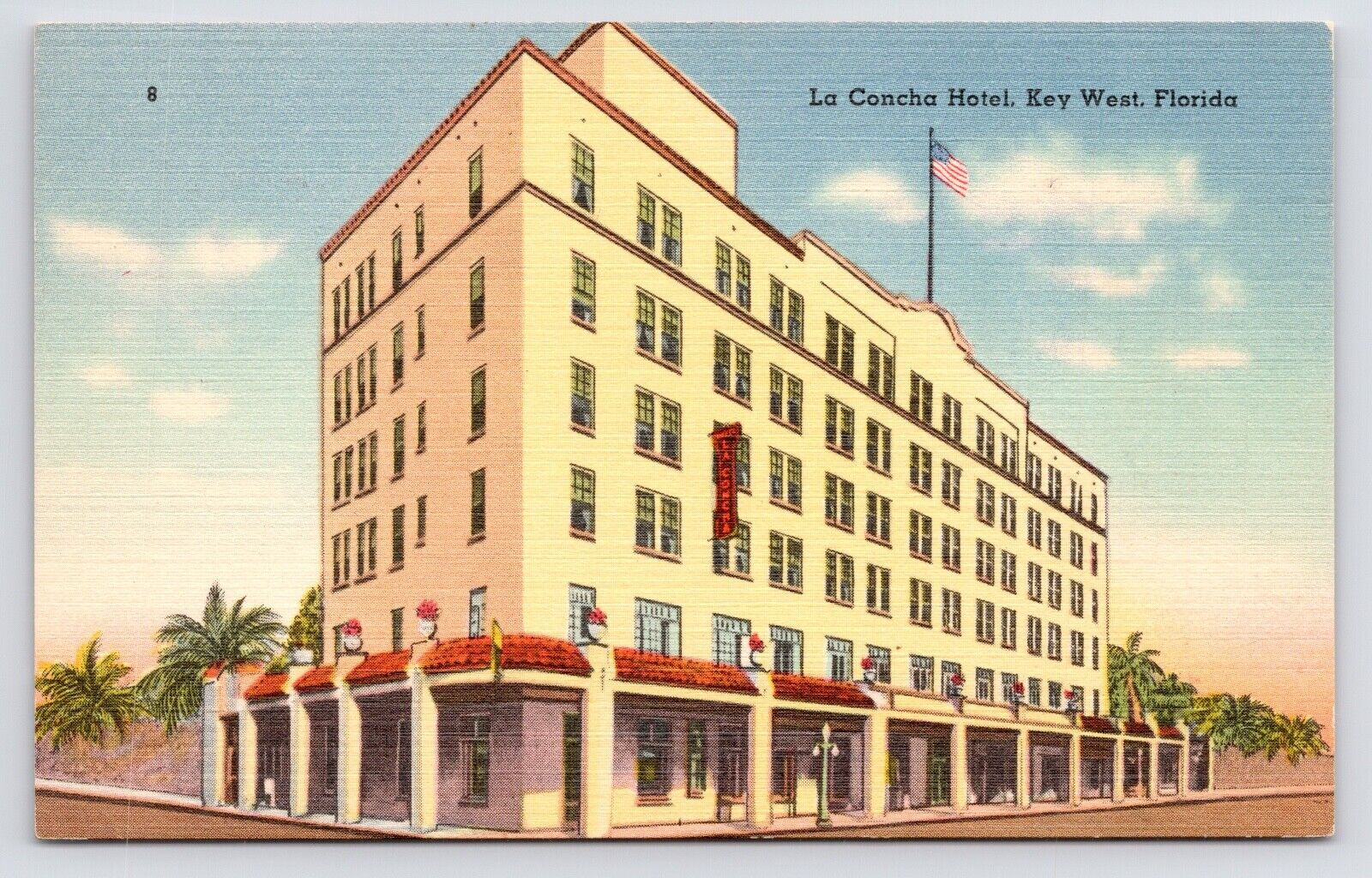 c1930s La Concha Hotel Street View Palms Vintage Key West Florida FL Postcard
