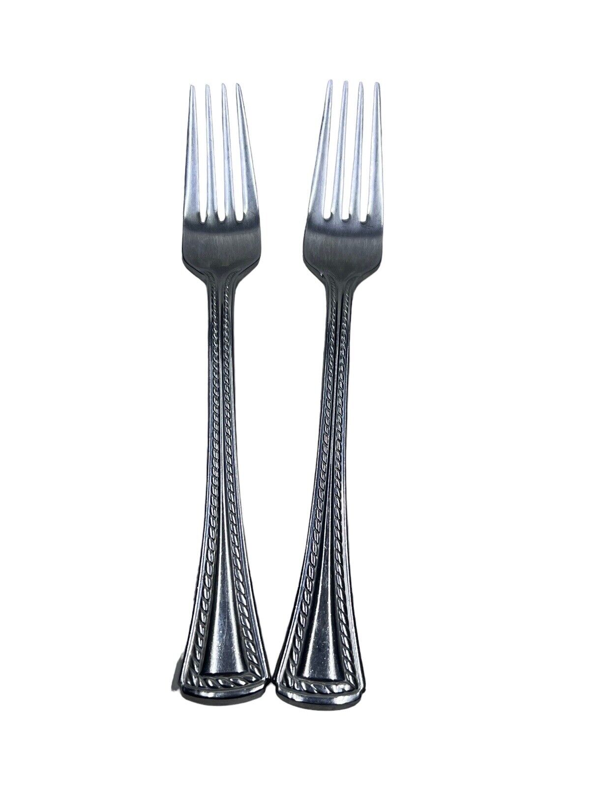 2 Hampton Silversmiths Dinner Forks DAZZLE Pattern Glossy Heavy 8”