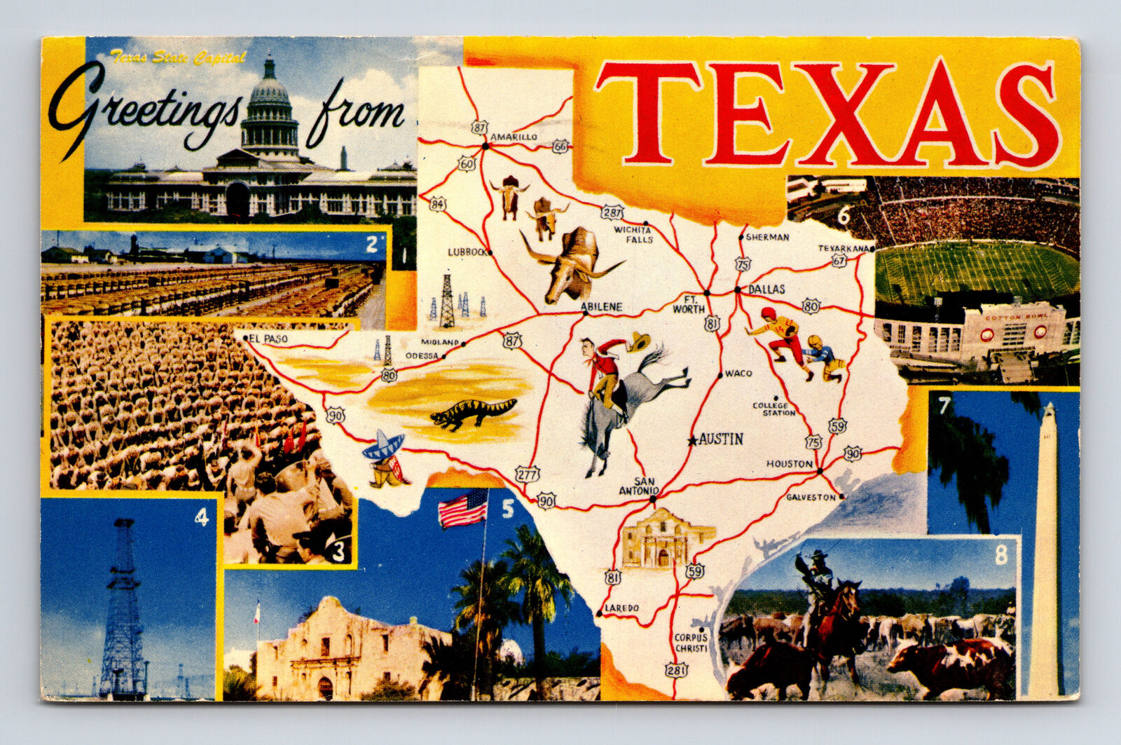 c1964 Pictorial Map & Multi-View Greetings from Uvalde Texas TX Postcard