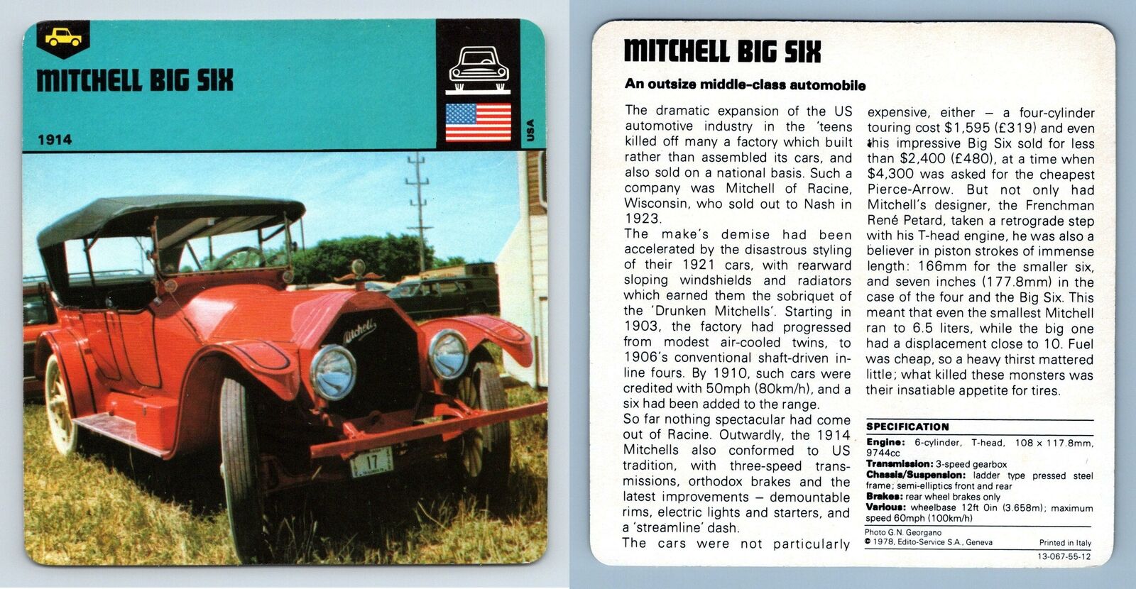 Mitchell Big Six - 1914 - GT & Production Edito Service #55-12 Auto Rally Card