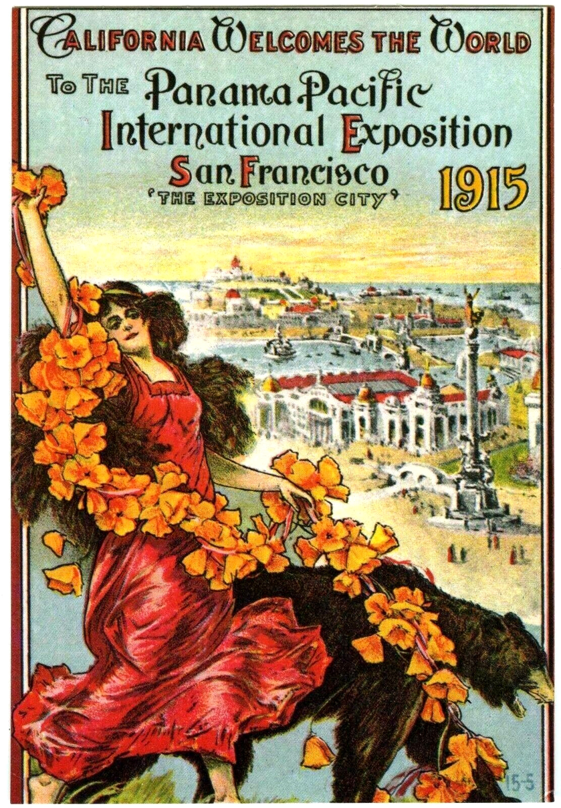 1915 SAN FRANCISCO PPIE PAN-PACIFIC INT EXPOSITION POSTER VIEW~NEW 1974 POSTCARD