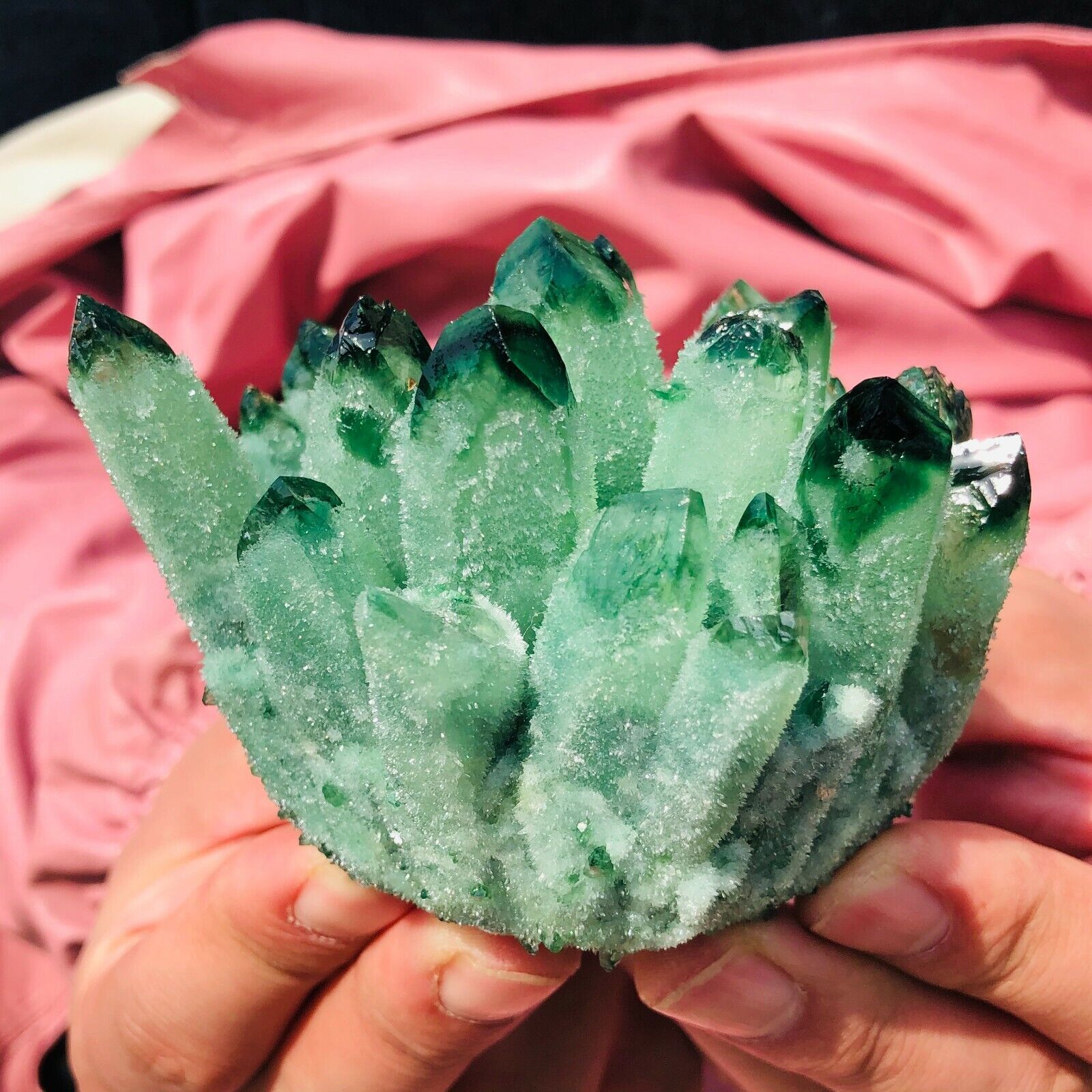  300-400g Rare New Twinkling Green Phantom Quartz Crystal Cluster Specimens 