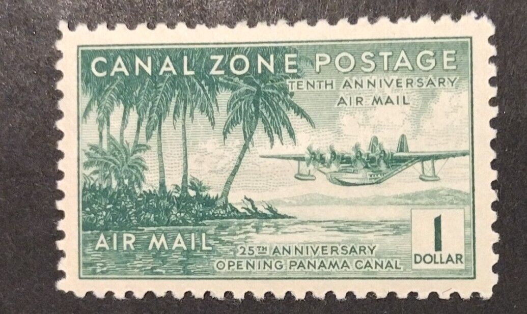 CZC20 -1939 $1 Canal Zone Air Mail Pan Am Clipper Landing Green