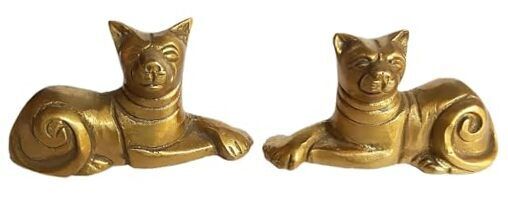  A Pair of Brass cat Figurine Cute Kitty Animal Figurine Kitten cat Golden