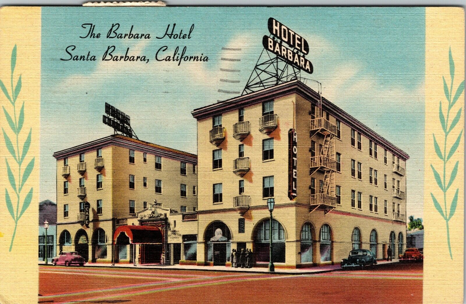 The Hotel Barbara Santa Barbara California Antique Linen Postcard 