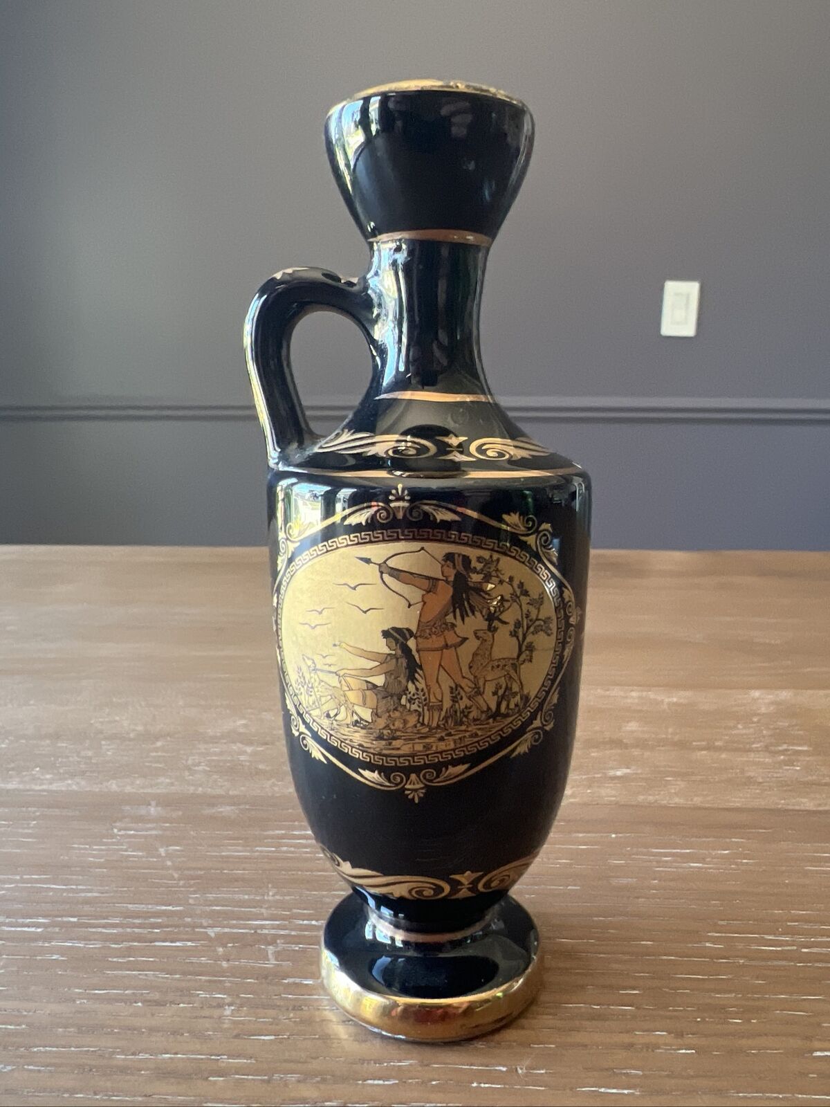 Stunning Vintage ADIS Black & 24K Gold Bud Vase from Greece Handmade Archery Art