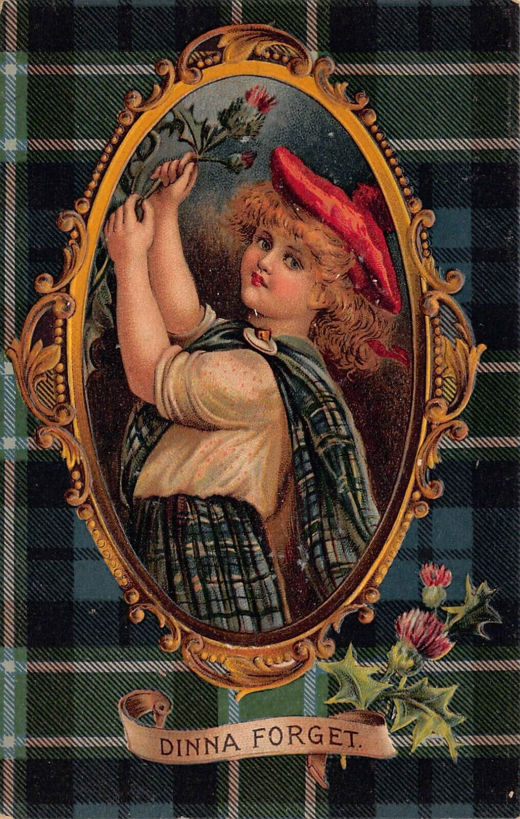 Antique St Patrick\'s BB London Irish Plaid Tartan Kilt Mirror Vtg Postcard S5