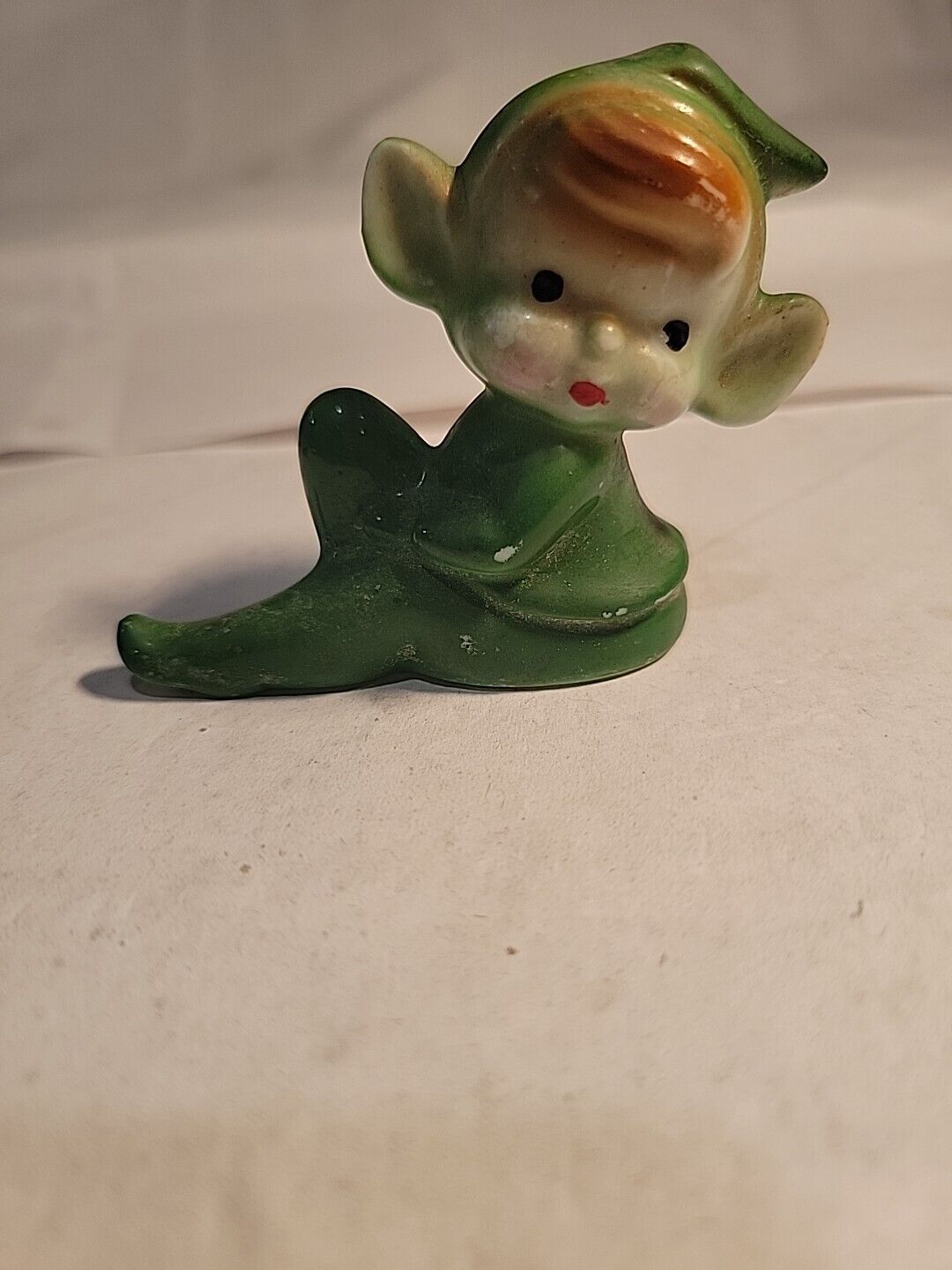 Vintage Pixie Elf Figurine - Green Porcelain Japan 2”