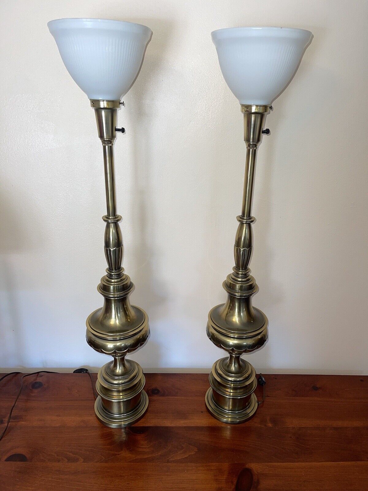 A Pair of Vintage Stiffel Brass Table Lamps 37” Tall & 15lbs Each Nice Condition