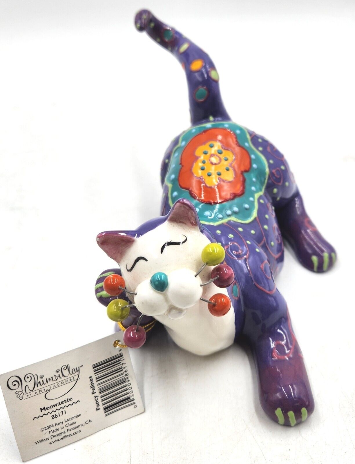 Amy Lacombe Whimsiclay Fancy Feline Cat Figurine Meowzette Purple Kitty 2005 