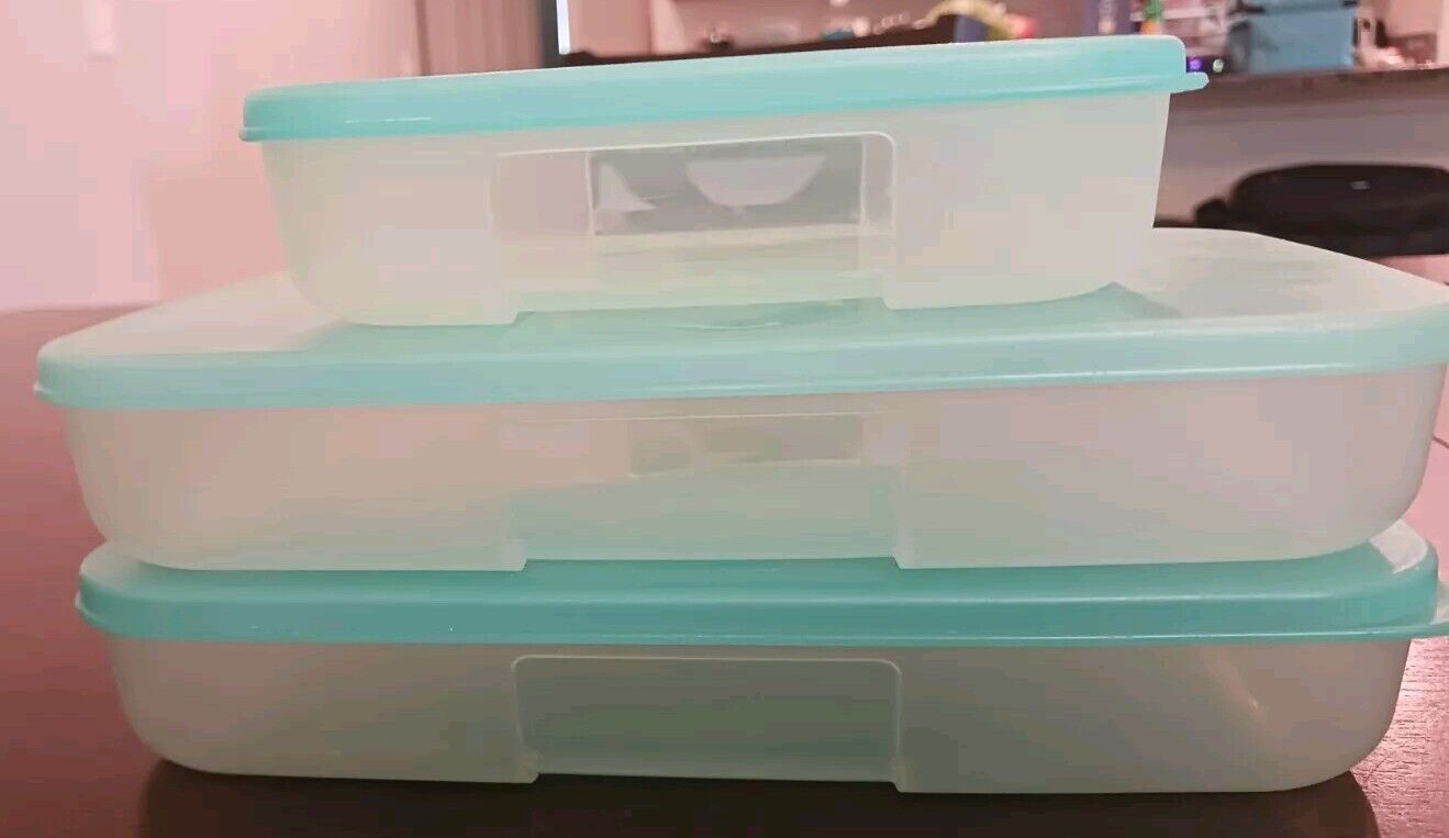 Vtg Tupperware Freezer Mate 2093A 2-Turquoise 2 3/4 Cup & 1 1/4 Cup