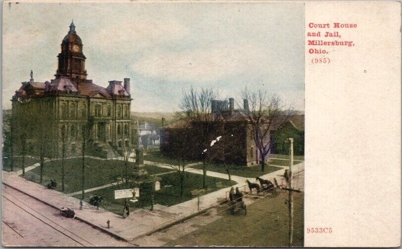 MILLERSBURG, Ohio Postcard HOLMES COUNTY COURT HOUSE Street View - 1910 Cancel