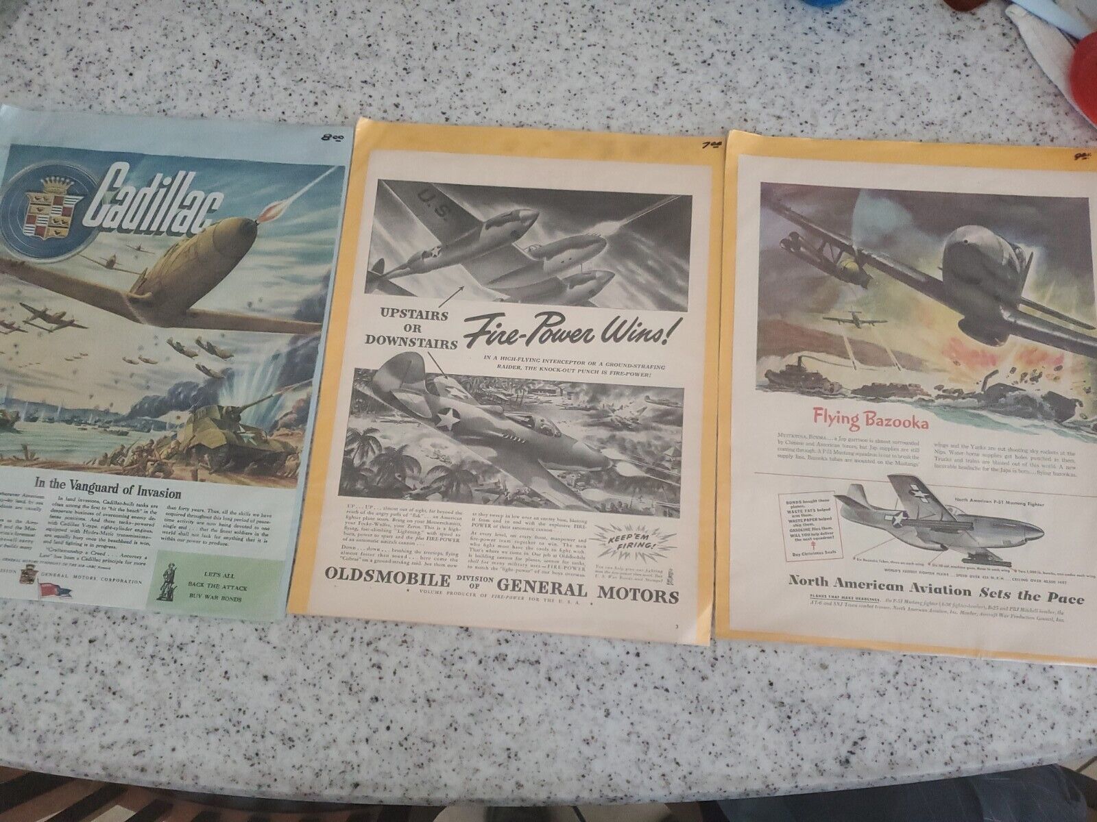 3 Vintage  WWII WW2 Magazine Advertisements GM, Cadillac, NAA 13 3/4\