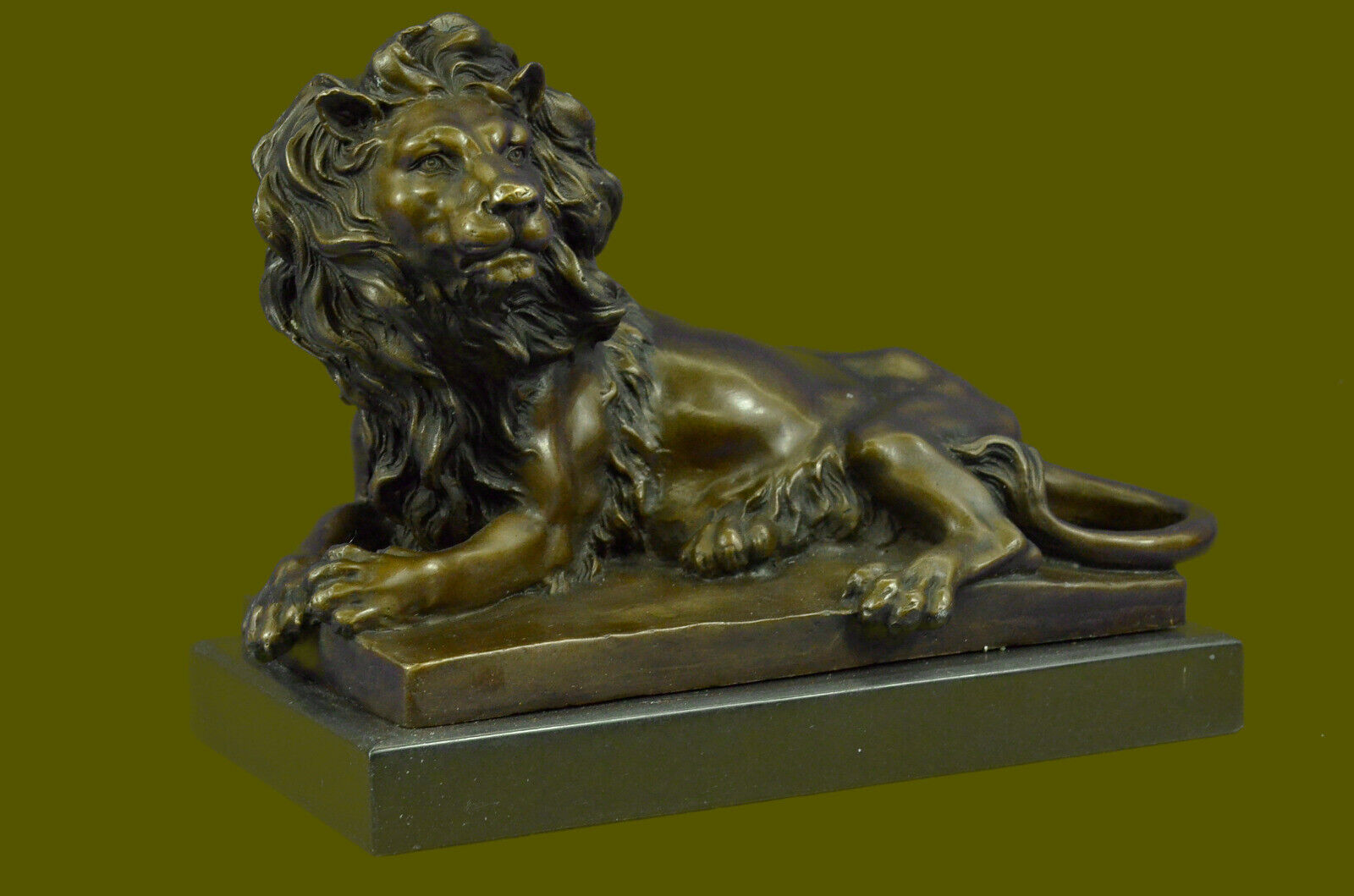 100% Bronze Metal Statue Marble Roaring Male Lion Jungle King Art Decorative