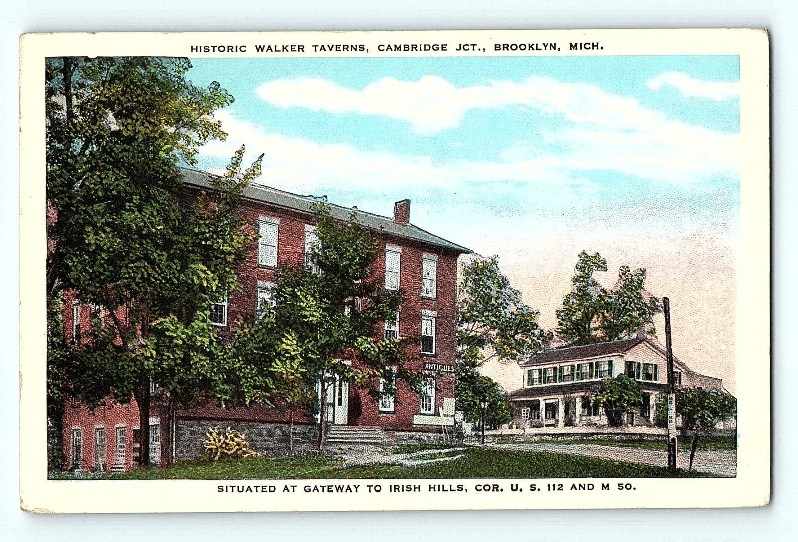 Historic Walker Taverns Cambridge Junction Brooklyn Michigan Vintage Postcard E3