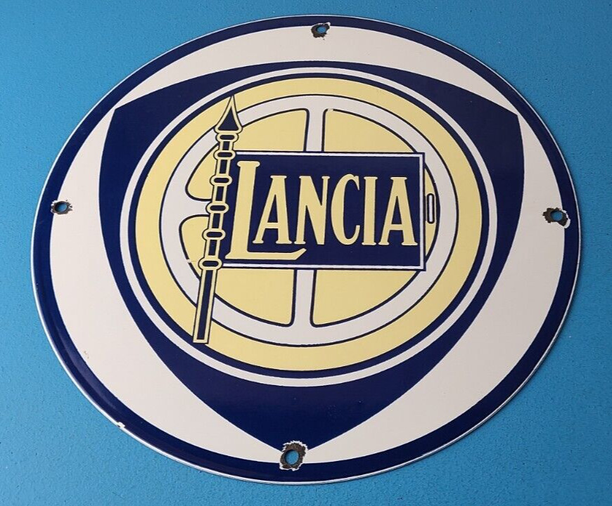 Vintage Lancia Sign - Gas Pump Service Porcelain Sign - Italian Auto Cars Sign