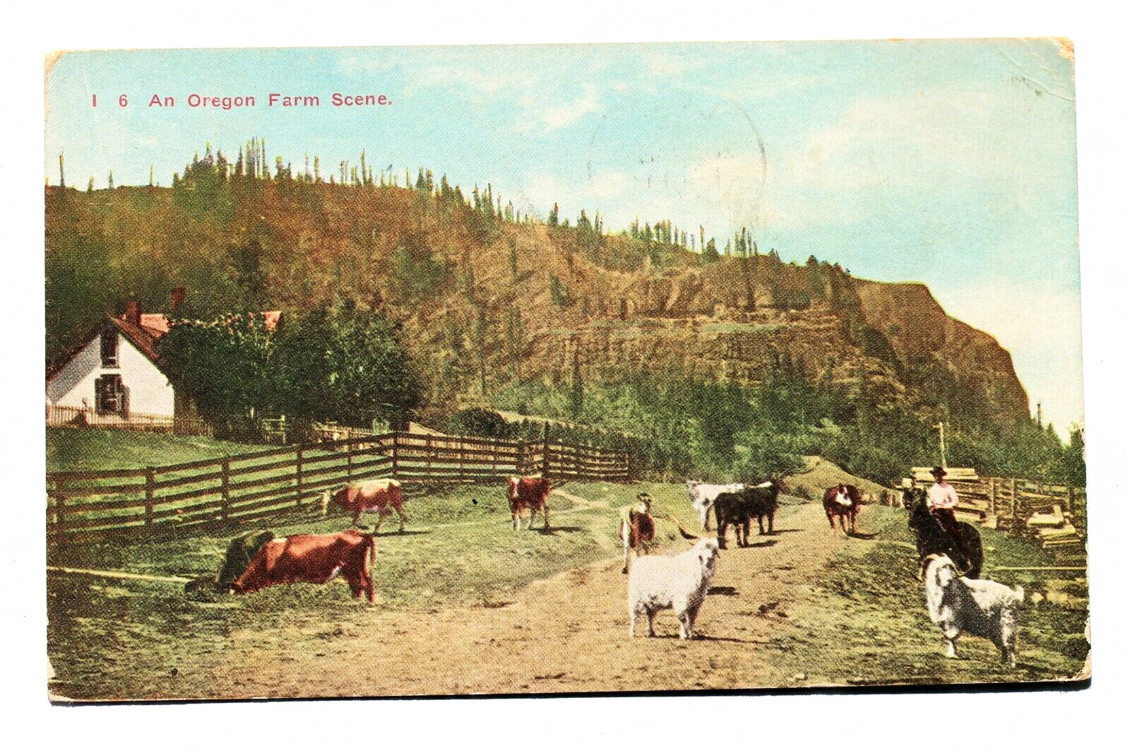 Old postcard AN OREGON FARM SCENE, 1907