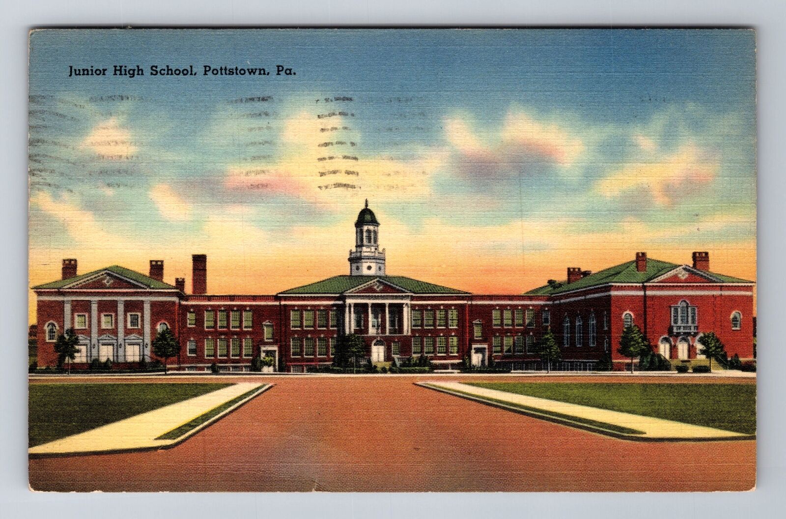 Pottstown PA-Pennsylvania, Junior High School, Antique c1945 Vintage Postcard