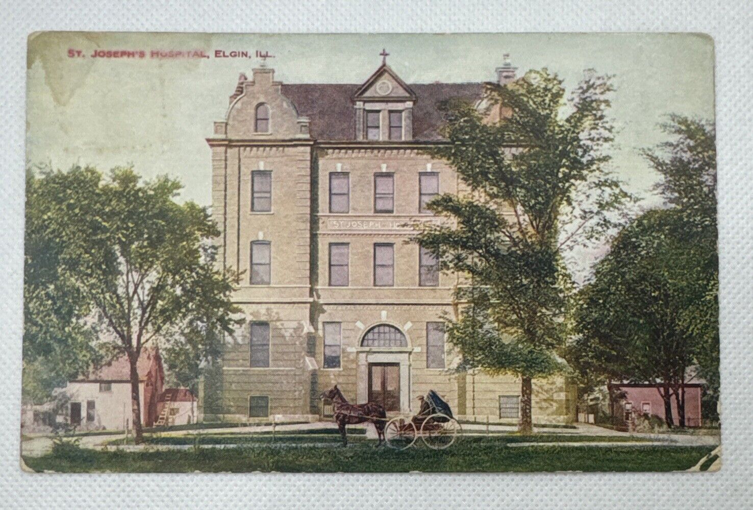 1907 St. Joseph\'s Hospital Exterior Building Elgin Illinois IL Vintage Postcard