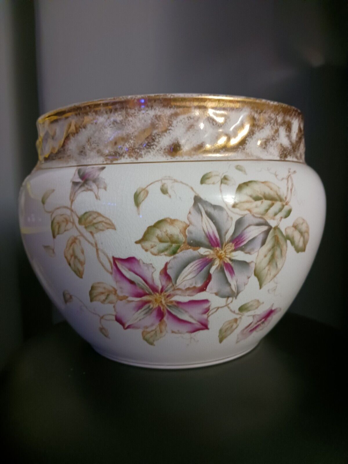 Large Antique Warwick Semi-Porcelain Hand Painted Jardiniere