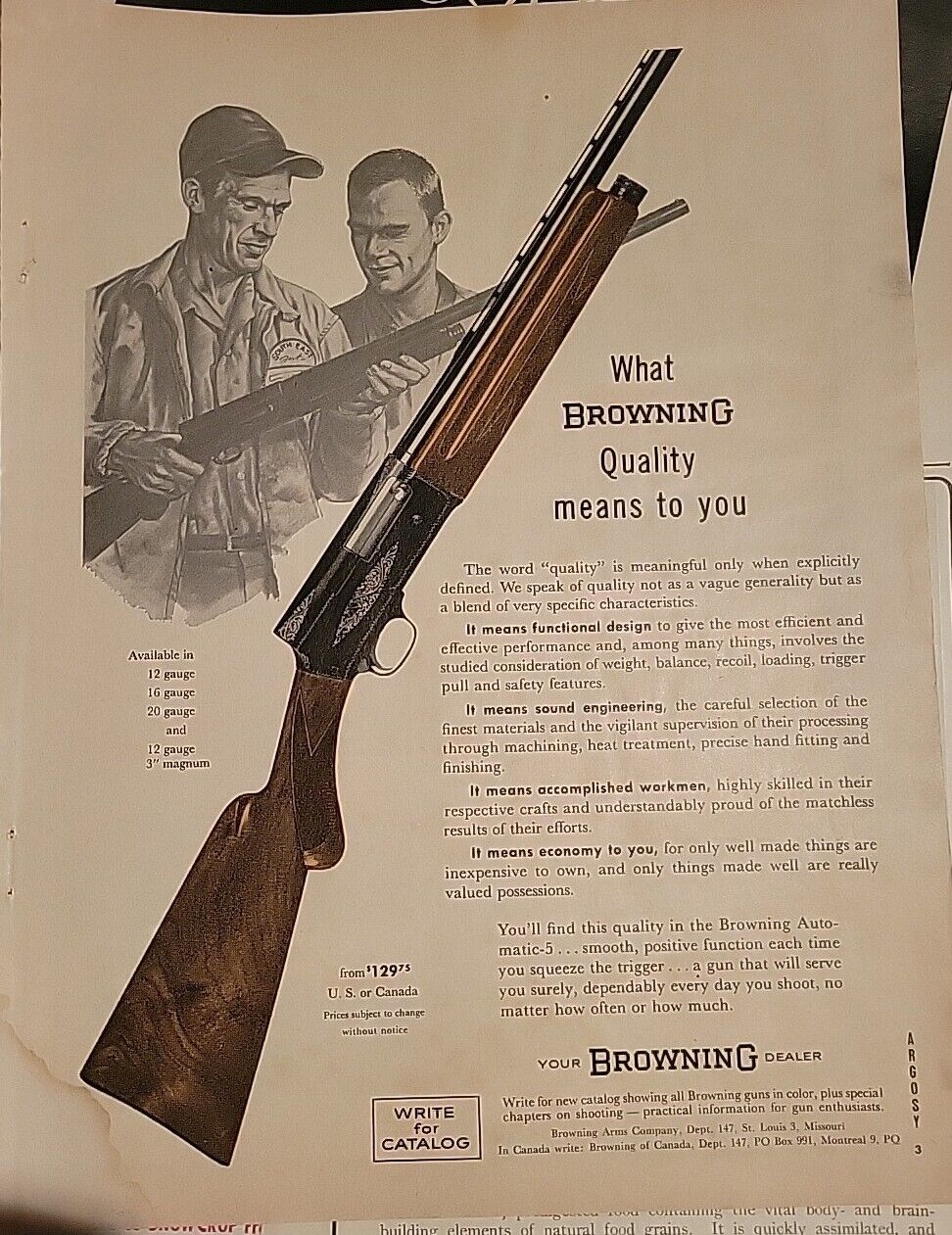 1959 Browning Shotgun Vintage Gun ad AS IS