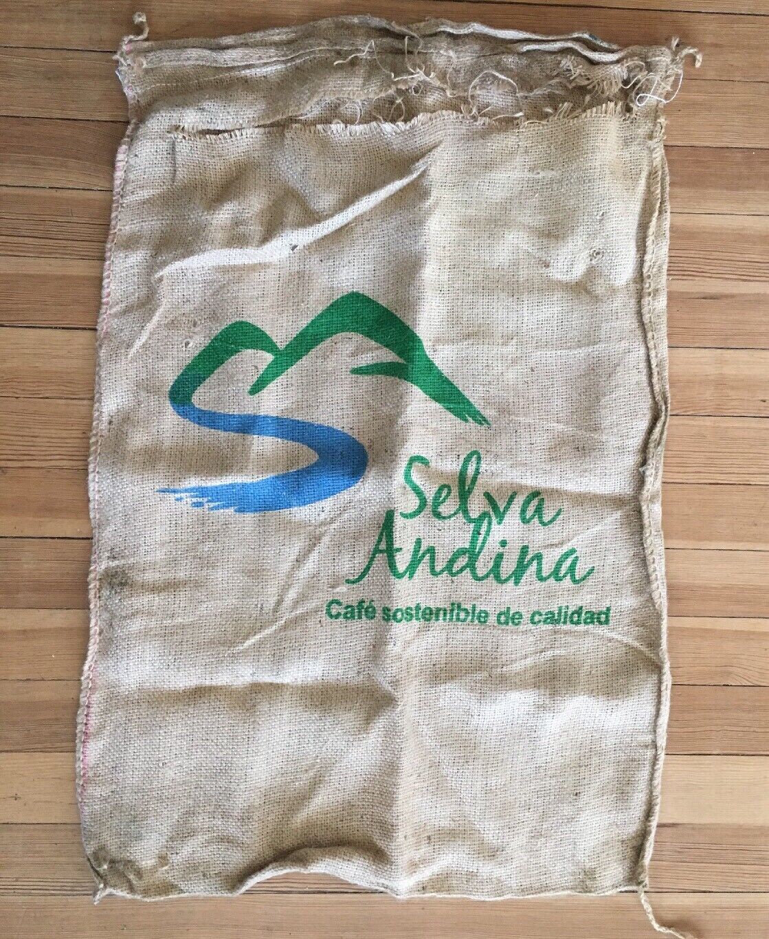 Vintage Burlap Coffee Bean Bag Sack Jute SELVA ANDINA India Large 40” X 28”