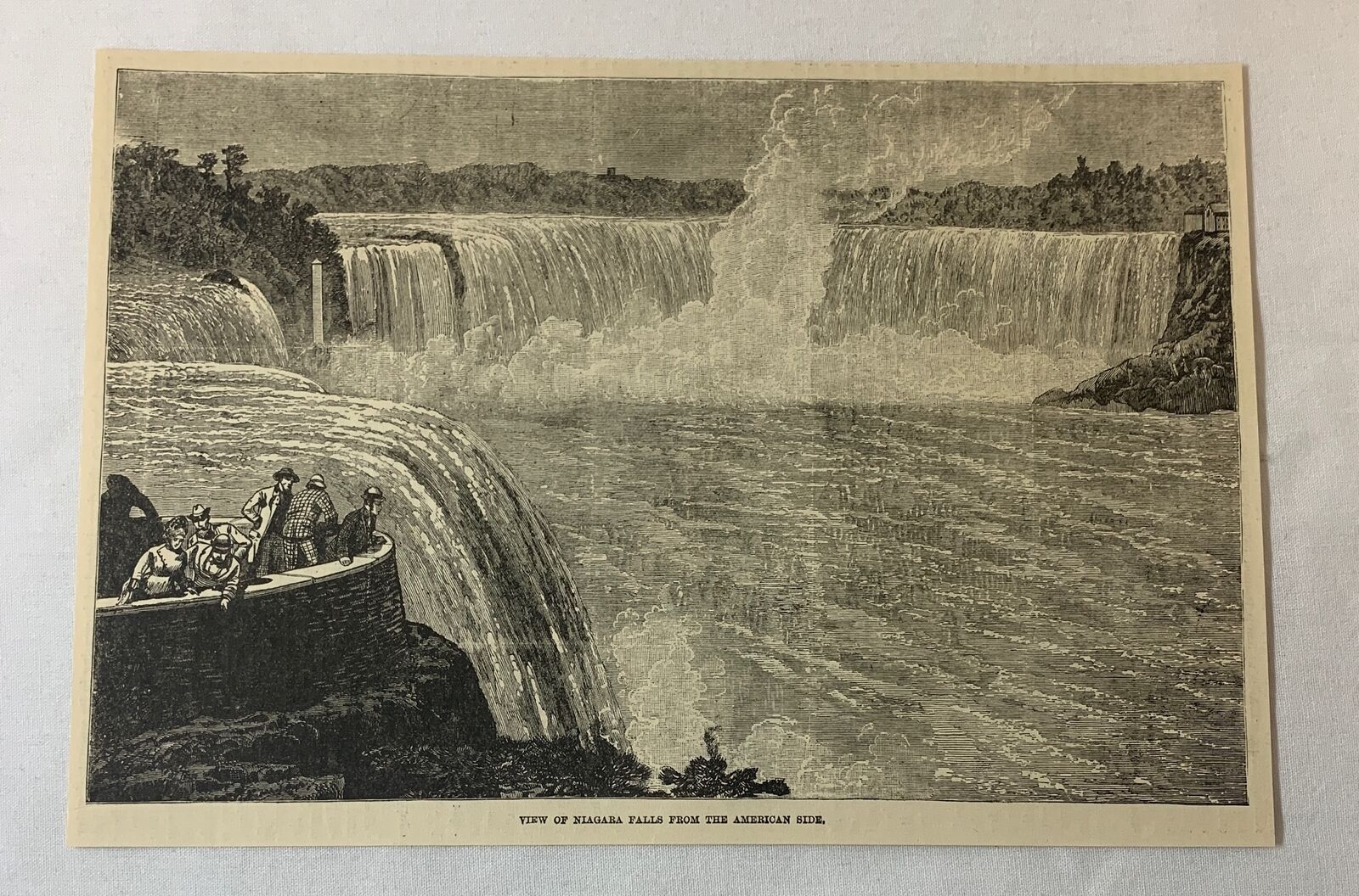 1883 magazine engraving ~ VIEW OF NIAGARA FALLS FROM THE AMERICAN SIDE ~New York