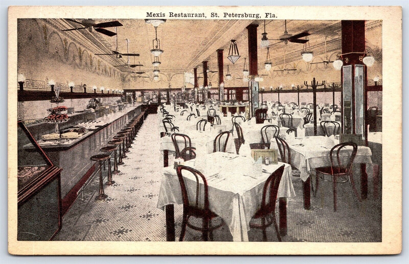 Postcard FL St Petersburg Mexis Restaurant Interior Dining Room c1920s AP13
