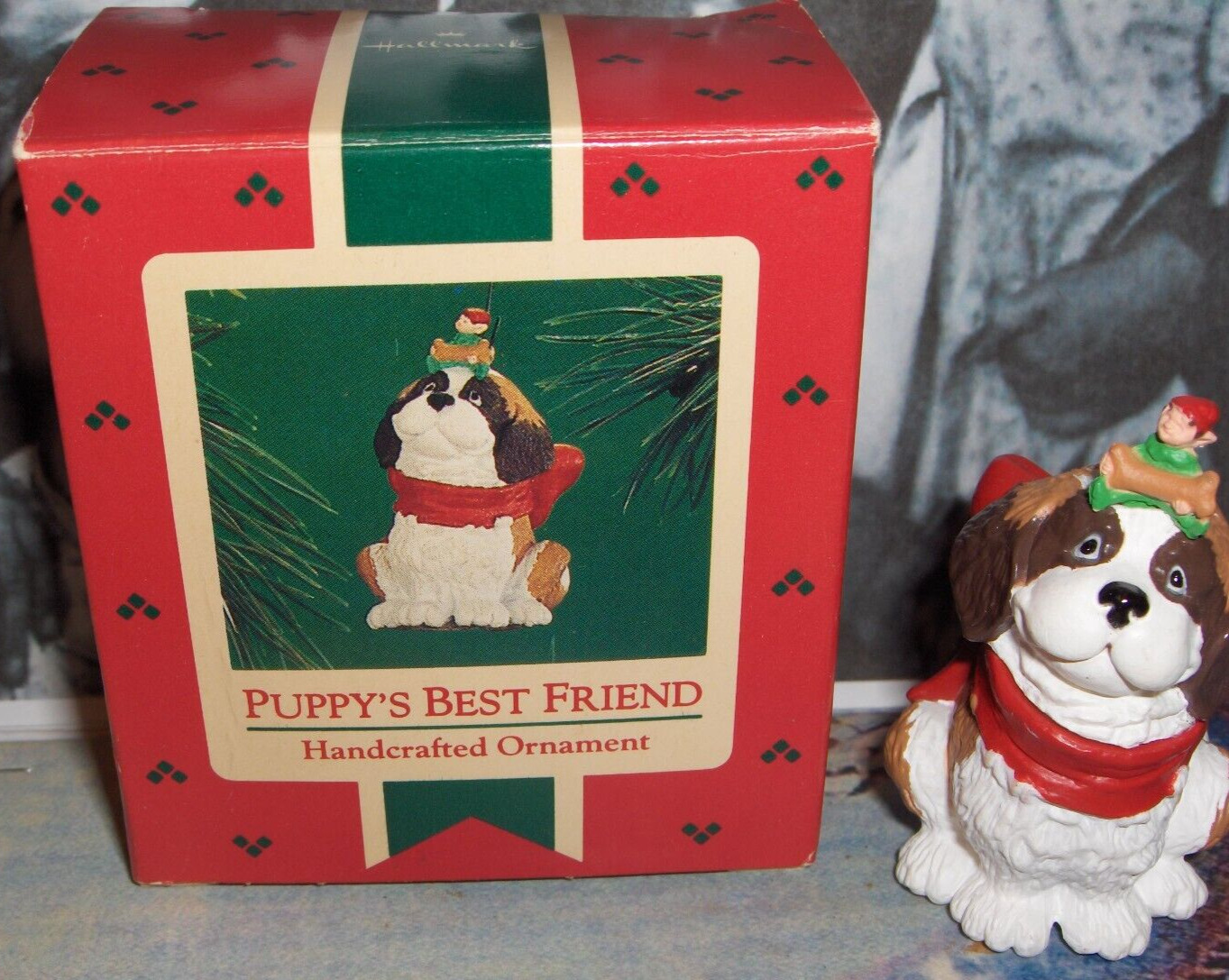 Puppy\'s Best Friend-1986\'Elf Sitting On Top Of Puppy\'s Head,Hallmark Ornament