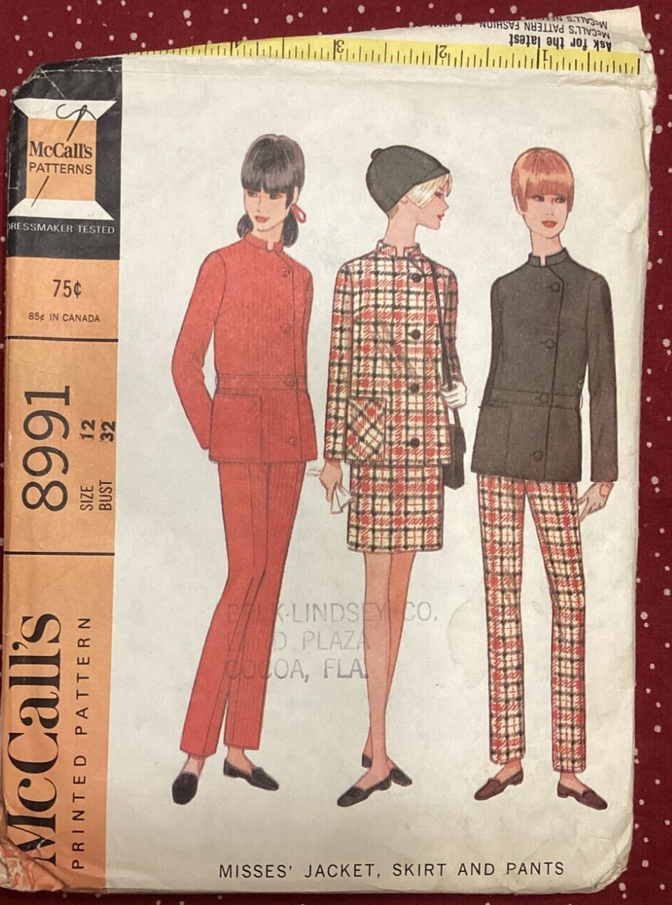 VTG 1967 McCall\'s jacket skirt & pants pattern size 12 bust 32