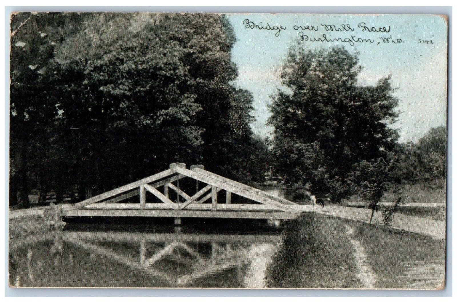 Burlington Wisconsin WI Postcard Bridge Mill Race Exterior c1910 Vintage Antique