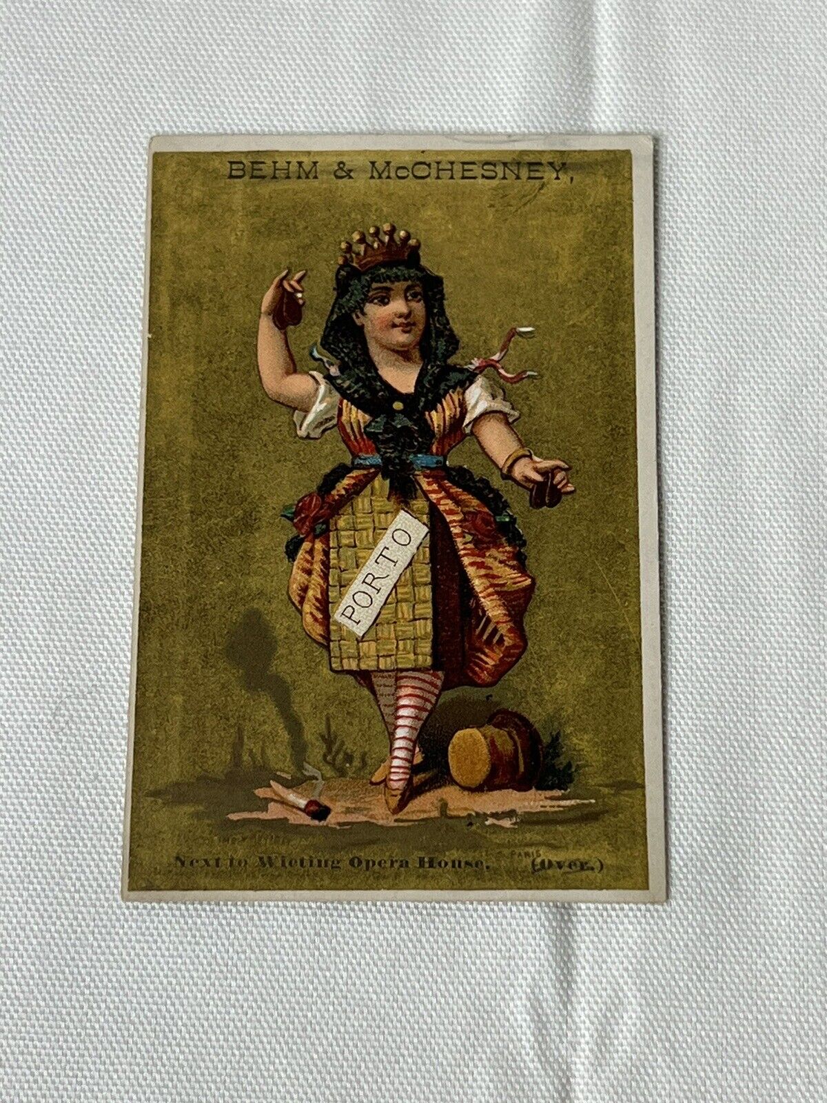 Porto Wine Spanish Girl Castanets Gold Syracuse Advertising Vict Card c1880s