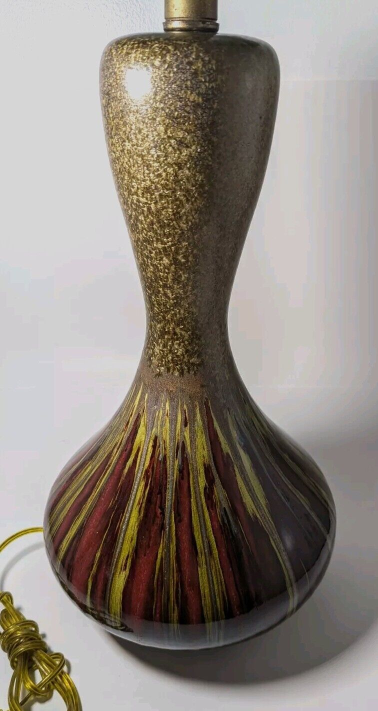 Vintage Mid Century 60s-70s Flake Greens & Browns Drip Glaze Ceramic Table Lamp