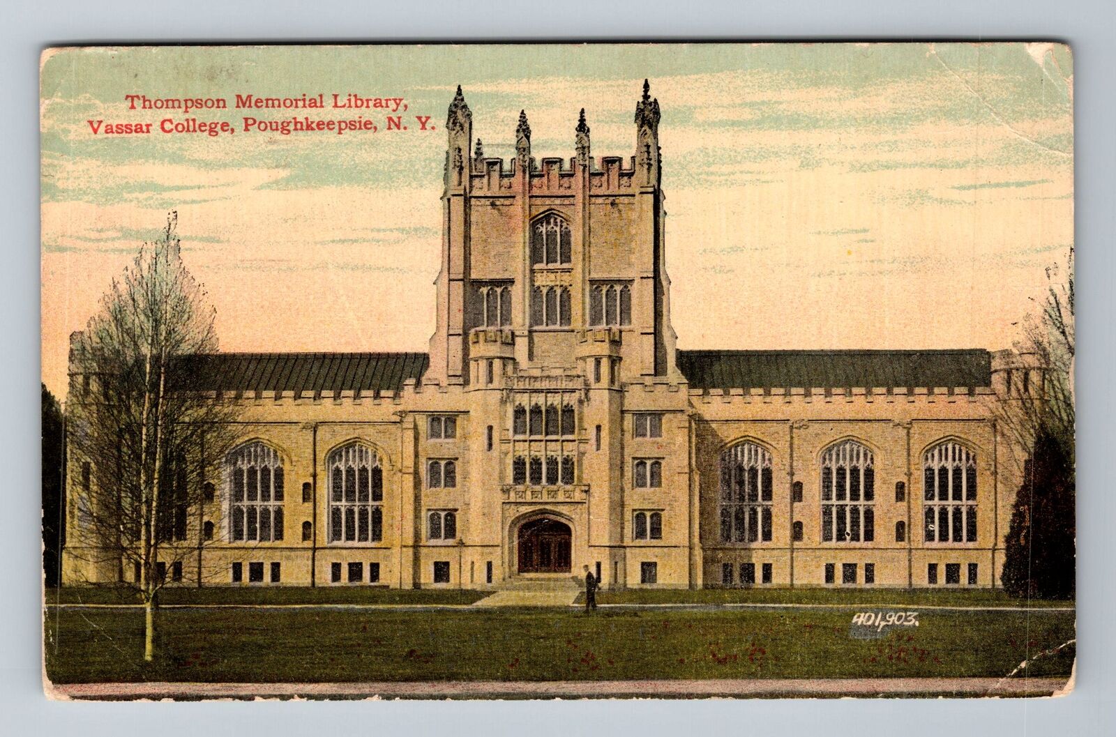 Poughkeepsie NY-New York, Vassar College, Library Vintage c1913 Postcard
