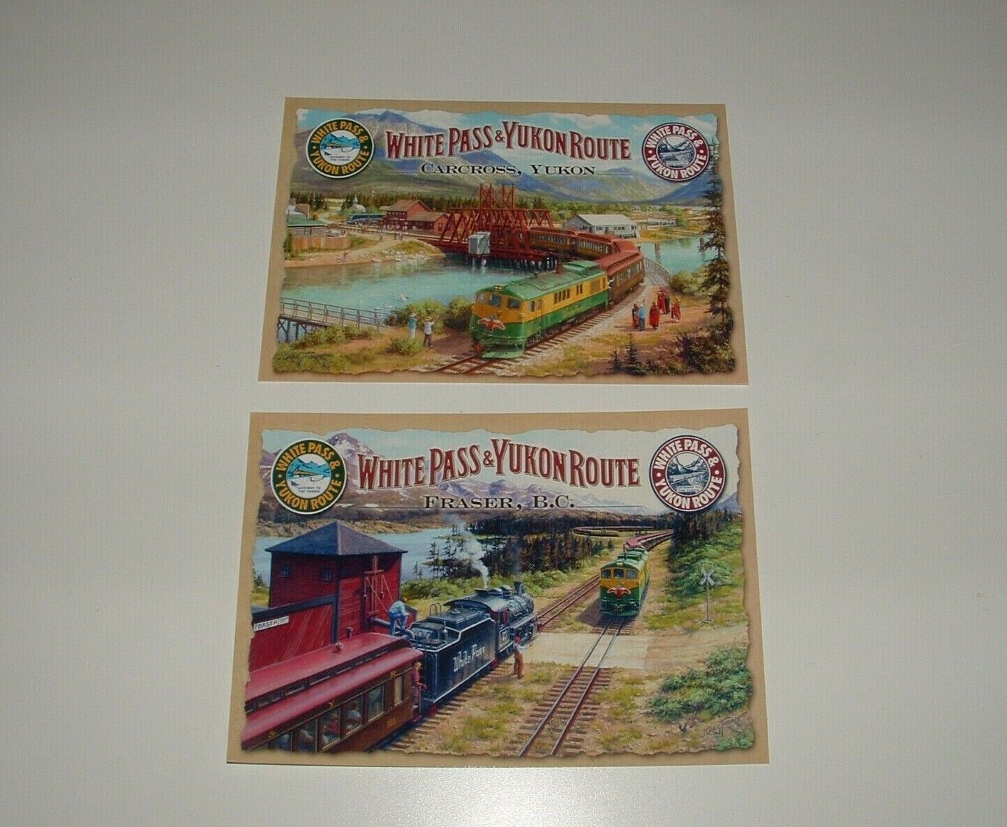 White Pass & Yukon Route Railroad (Fraser B.C. & Carcross Yukon ) Postcards (2) 