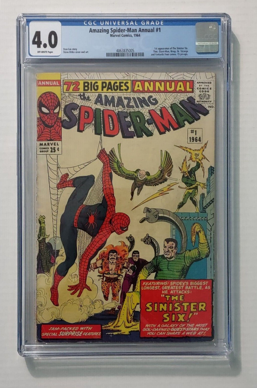 1964 Amazing Spider-Man Annual 1 CGC 4.0, 1st Sinister 6:Kraven,Electro,Mysterio