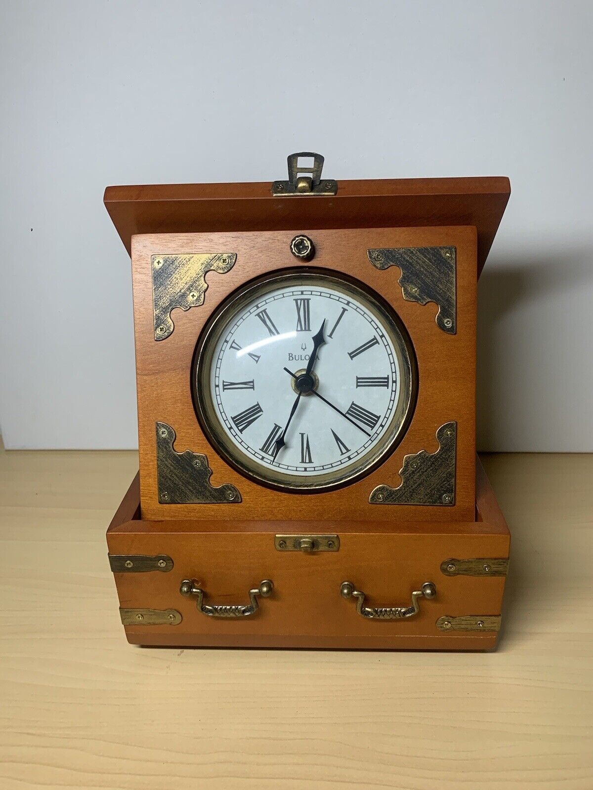 Bulova Tabletop Clock, Treasure Box Style Case, Metal Accents Edinbridge B7450