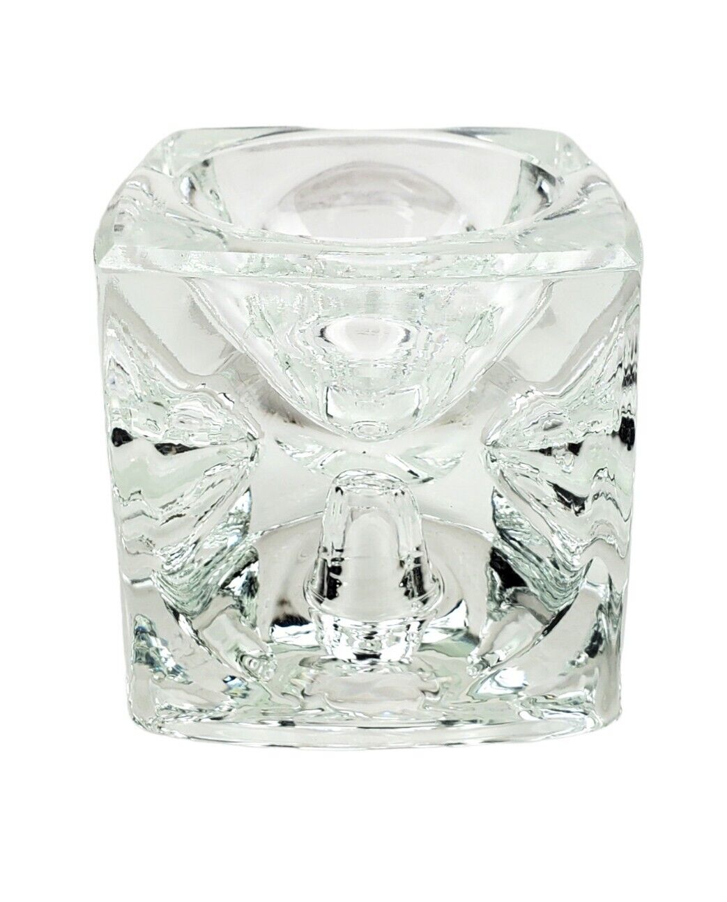 2 Reversible Ice Cube Clear Glass Block Candlestick Votive Candle Holders Decor
