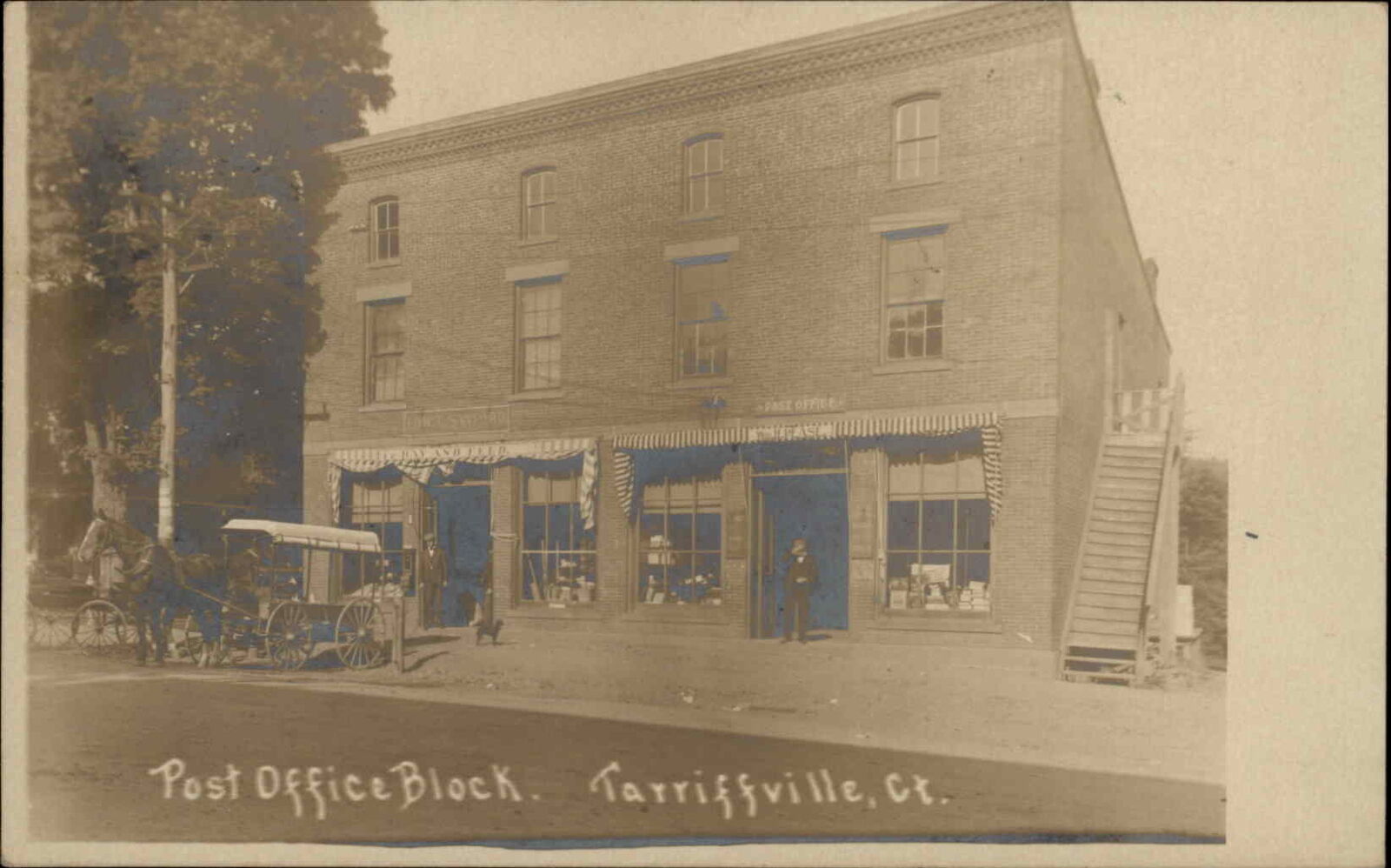 Tariffville Simsbury Connecticut CT Post Office Block c1905 Real Photo Postcard