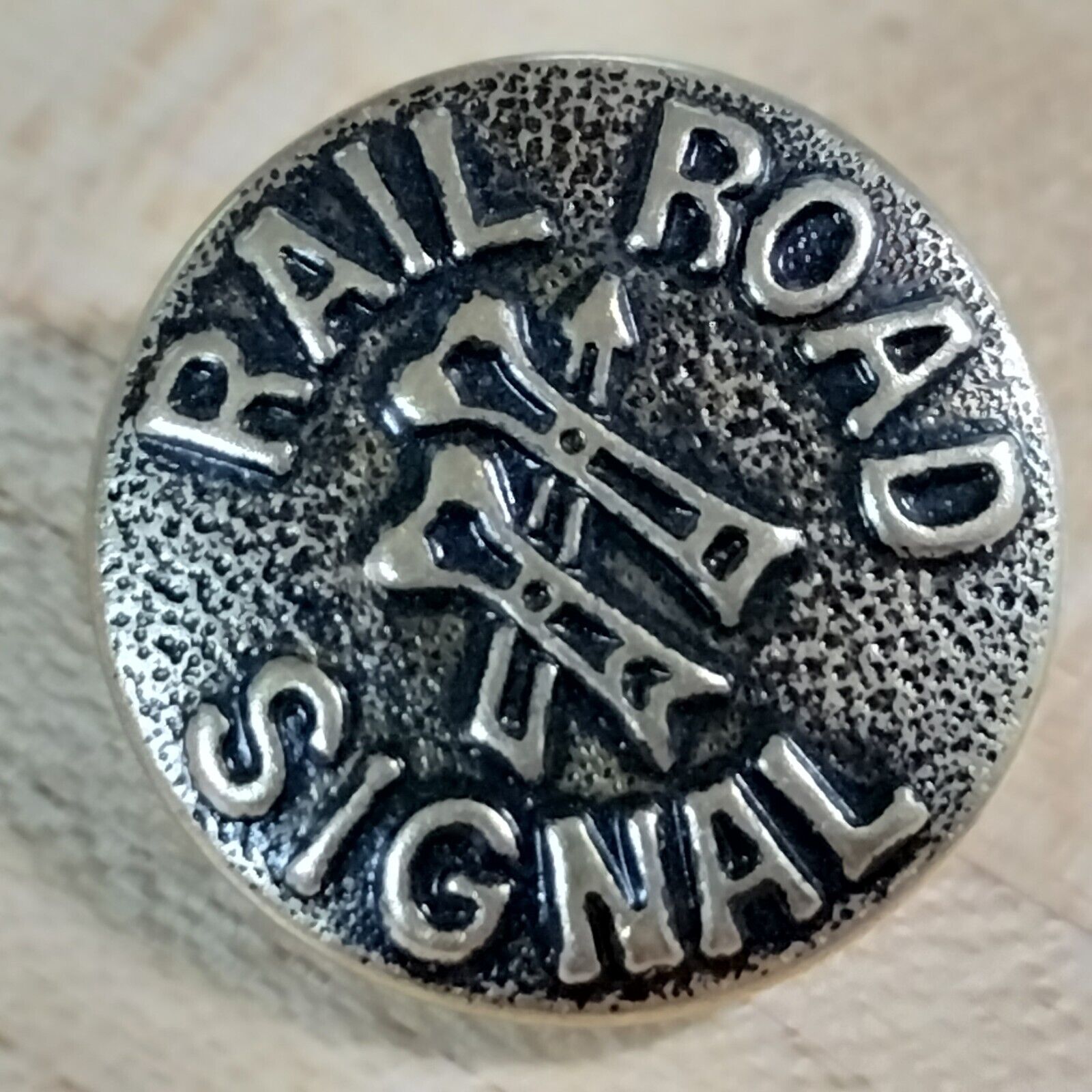 Vintage SIGNAL RR RAILROAD Button Metal Dome Square Shank Gold-Tone~Railroadiana