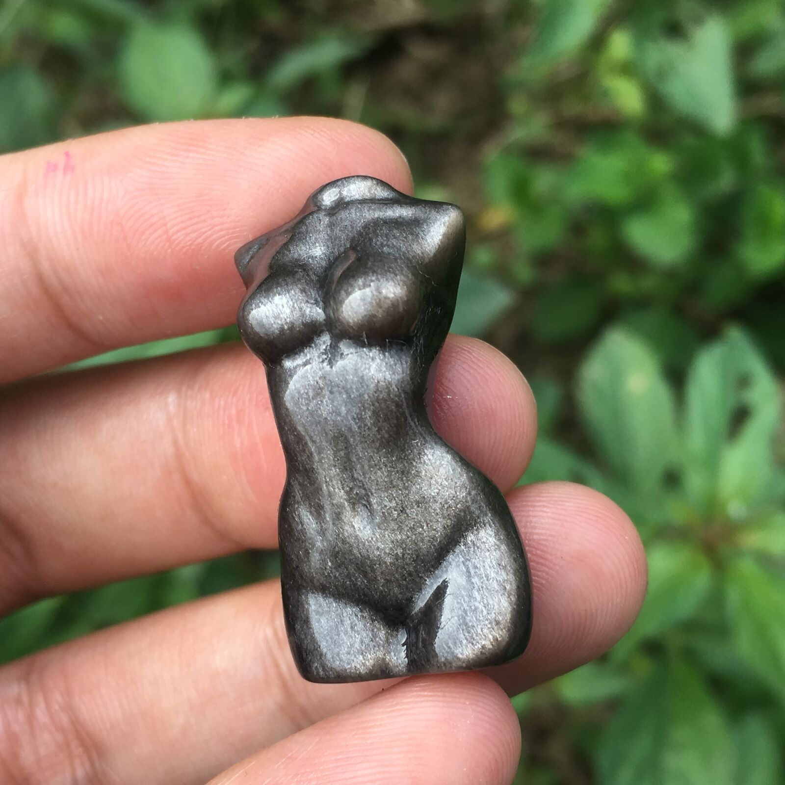 A++1pc Carved Natural silver Obsidian mini Goddess Model Quartz Crystal Skull