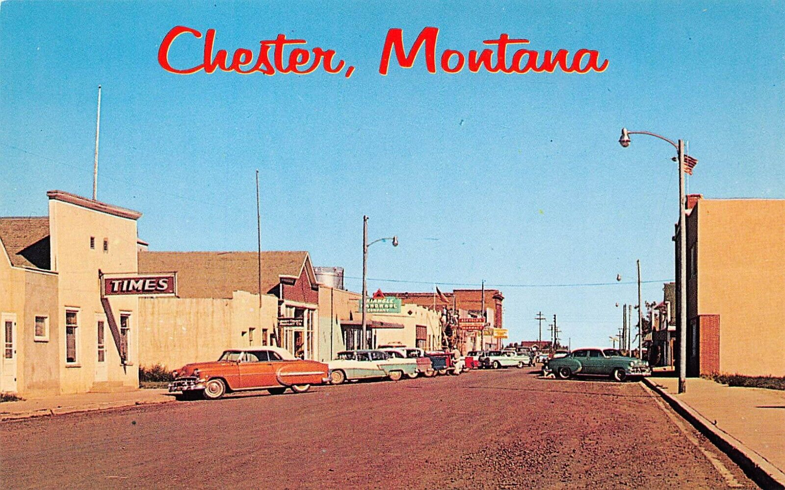 Chester MT Montana Main Street 1954 Chevy Chevrolet Bel Air Vtg Postcard B26