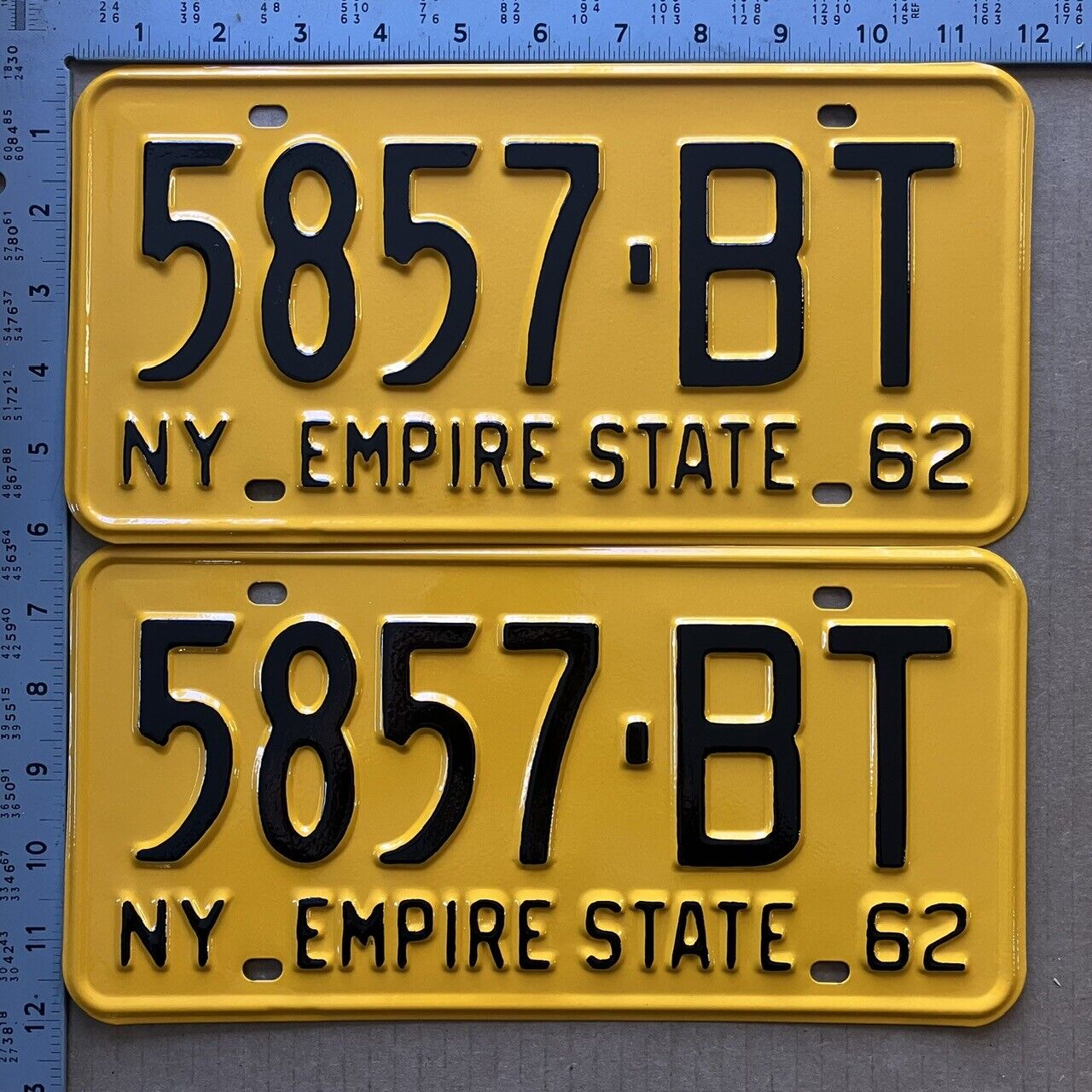 1962 1963 New York license plate pair 5857 BT Broome Binghamton 13832
