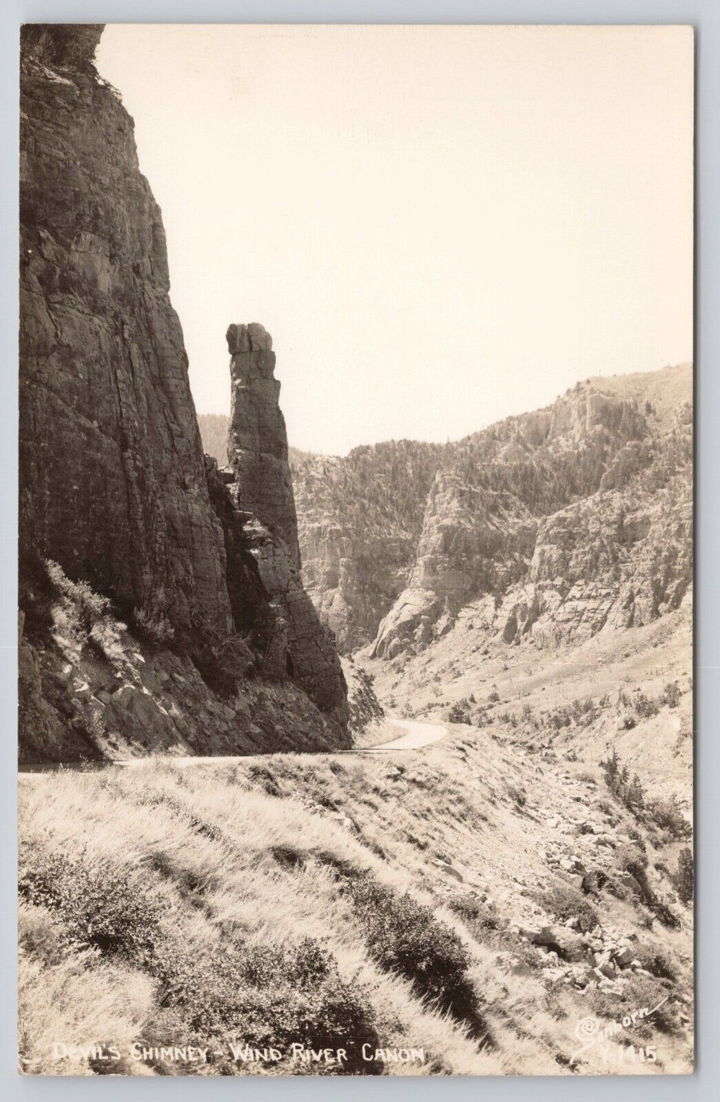 Devils Chimney Wind River Canyon Wyoming Real Photo RPPC Postcard