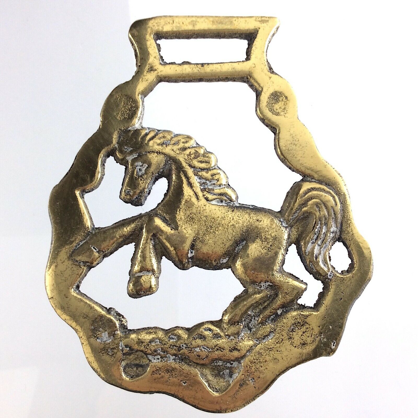 Vintage Saddle Decoration Horse Bucking Brass Ornament Medallion 3.5in 65g T510