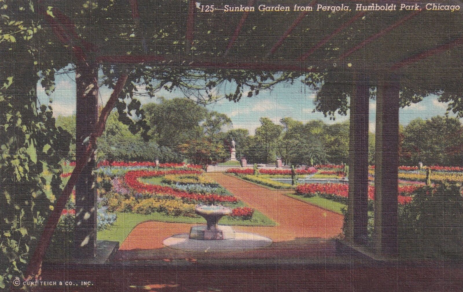Chicago Illinois IL Humboldt Park Sunken Garden Pergola 1945 Postcard C22