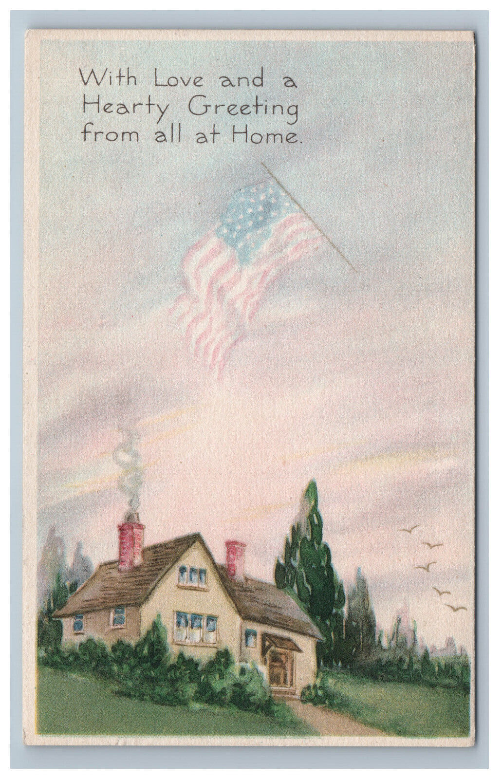 1919 Gibson Lines Hearty Greeting USA Flag Home Postcard Patriotic